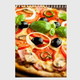 Скетчбук с принтом Пицца в Тюмени, 100% бумага
 | 48 листов, плотность листов — 100 г/м2, плотность картонной обложки — 250 г/м2. Листы скреплены сверху удобной пружинной спиралью | базилик | еда | зелень | маслины | оливки | пицца | помидоры