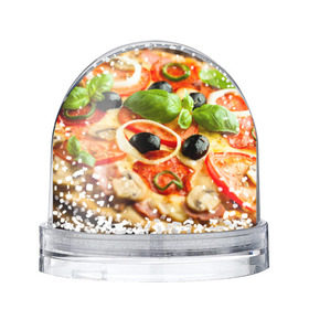 Снежный шар с принтом Пицца в Тюмени, Пластик | Изображение внутри шара печатается на глянцевой фотобумаге с двух сторон | базилик | еда | зелень | маслины | оливки | пицца | помидоры