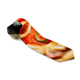 Галстук 3D с принтом Пицца в Тюмени, 100% полиэстер | Длина 148 см; Плотность 150-180 г/м2 | базилик | еда | зелень | маслины | оливки | пицца | помидоры