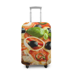 Чехол для чемодана 3D с принтом Пицца в Тюмени, 86% полиэфир, 14% спандекс | двустороннее нанесение принта, прорези для ручек и колес | базилик | еда | зелень | маслины | оливки | пицца | помидоры