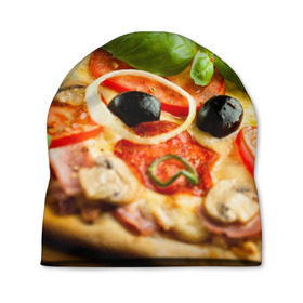 Шапка 3D с принтом Пицца в Тюмени, 100% полиэстер | универсальный размер, печать по всей поверхности изделия | базилик | еда | зелень | маслины | оливки | пицца | помидоры