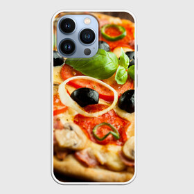 Чехол для iPhone 13 Pro с принтом Пицца в Тюмени,  |  | Тематика изображения на принте: базилик | еда | зелень | маслины | оливки | пицца | помидоры