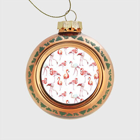 Стеклянный ёлочный шар с принтом Узор из фламинго в Тюмени, Стекло | Диаметр: 80 мм | животные | мозаика | птицы | узор | фауна | фламинго