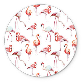 Коврик круглый с принтом Узор из фламинго в Тюмени, резина и полиэстер | круглая форма, изображение наносится на всю лицевую часть | животные | мозаика | птицы | узор | фауна | фламинго