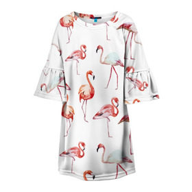Детское платье 3D с принтом Узор из фламинго в Тюмени, 100% полиэстер | прямой силуэт, чуть расширенный к низу. Круглая горловина, на рукавах — воланы | Тематика изображения на принте: животные | мозаика | птицы | узор | фауна | фламинго