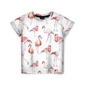 Детская футболка 3D с принтом Узор из фламинго в Тюмени, 100% гипоаллергенный полиэфир | прямой крой, круглый вырез горловины, длина до линии бедер, чуть спущенное плечо, ткань немного тянется | Тематика изображения на принте: животные | мозаика | птицы | узор | фауна | фламинго