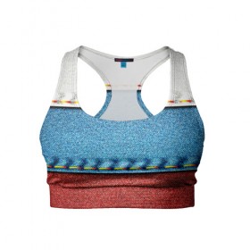 Женский спортивный топ 3D с принтом Триколор в Тюмени, 82% полиэстер, 18% спандекс Ткань безопасна для здоровья, позволяет коже дышать, не мнется и не растягивается |  | белый | красный | полосы | синий | ткань