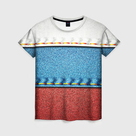 Женская футболка 3D с принтом Триколор в Тюмени, 100% полиэфир ( синтетическое хлопкоподобное полотно) | прямой крой, круглый вырез горловины, длина до линии бедер | белый | красный | полосы | синий | ткань