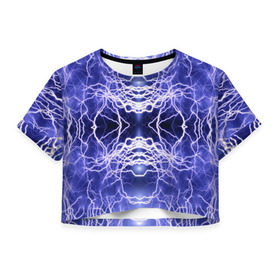 Женская футболка 3D укороченная с принтом Static Electricity в Тюмени, 100% полиэстер | круглая горловина, длина футболки до линии талии, рукава с отворотами | static electricity | белый | молнии | разряд | синий | статическое электричество | фиолетовый | чёрный
