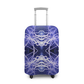 Чехол для чемодана 3D с принтом Static Electricity в Тюмени, 86% полиэфир, 14% спандекс | двустороннее нанесение принта, прорези для ручек и колес | static electricity | белый | молнии | разряд | синий | статическое электричество | фиолетовый | чёрный