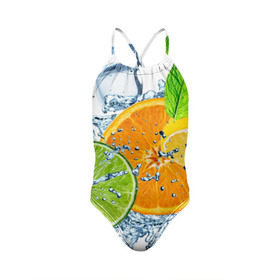 Детский купальник 3D с принтом Мятный смузи в Тюмени, Полиэстер 85%, Спандекс 15% | Слитный крой, подклад по переду изделия, узкие бретели | Тематика изображения на принте: вода | еда | зима | искусство | лайм | лимон | листья | новинки | природа | солнце | фрукты
