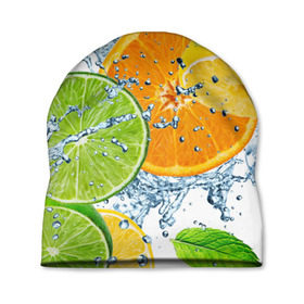 Шапка 3D с принтом Мятный смузи в Тюмени, 100% полиэстер | универсальный размер, печать по всей поверхности изделия | вода | еда | зима | искусство | лайм | лимон | листья | новинки | природа | солнце | фрукты