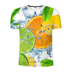 Мужская футболка 3D спортивная с принтом Мятный смузи в Тюмени, 100% полиэстер с улучшенными характеристиками | приталенный силуэт, круглая горловина, широкие плечи, сужается к линии бедра | вода | еда | зима | искусство | лайм | лимон | листья | новинки | природа | солнце | фрукты