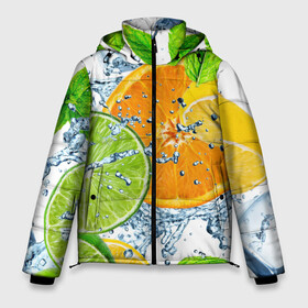 Мужская зимняя куртка 3D с принтом Мятный смузи в Тюмени, верх — 100% полиэстер; подкладка — 100% полиэстер; утеплитель — 100% полиэстер | длина ниже бедра, свободный силуэт Оверсайз. Есть воротник-стойка, отстегивающийся капюшон и ветрозащитная планка. 

Боковые карманы с листочкой на кнопках и внутренний карман на молнии. | вода | еда | зима | искусство | лайм | лимон | листья | новинки | природа | солнце | фрукты