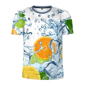 Мужская футболка 3D спортивная с принтом Мульти фрукт в Тюмени, 100% полиэстер с улучшенными характеристиками | приталенный силуэт, круглая горловина, широкие плечи, сужается к линии бедра | вода | еда | зима | искусство | лайм | лимон | листья | новинки | природа | солнце | фрукты