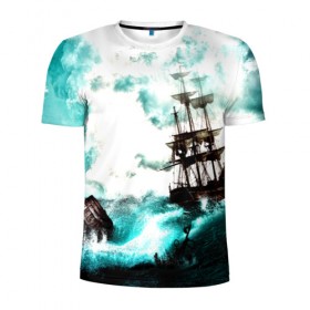 Мужская футболка 3D спортивная с принтом Ship в Тюмени, 100% полиэстер с улучшенными характеристиками | приталенный силуэт, круглая горловина, широкие плечи, сужается к линии бедра | ship | корабль | море | фрегат | шторм
