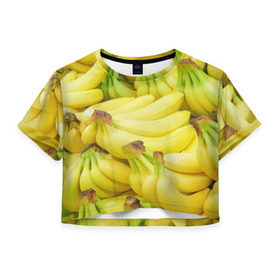 Женская футболка 3D укороченная с принтом бананы в Тюмени, 100% полиэстер | круглая горловина, длина футболки до линии талии, рукава с отворотами | 