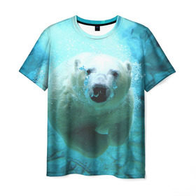 Мужская футболка 3D с принтом медведь в Тюмени, 100% полиэфир | прямой крой, круглый вырез горловины, длина до линии бедер | медведь | пловец