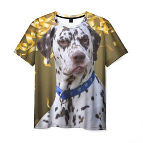 Мужская футболка 3D с принтом Скептический далматин в Тюмени, 100% полиэфир | прямой крой, круглый вырез горловины, длина до линии бедер | Тематика изображения на принте: далматин | далматинец | песик | пятнистый | собака | собаки