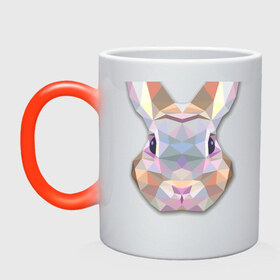 Кружка хамелеон с принтом Полигональный кролик в Тюмени, керамика | меняет цвет при нагревании, емкость 330 мл | геометрический рисунок | голова | животные | кролик | фауна