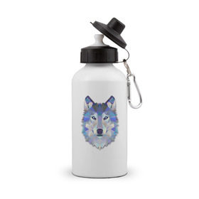 Бутылка спортивная с принтом Полигональный волк в Тюмени, металл | емкость — 500 мл, в комплекте две пластиковые крышки и карабин для крепления | волк | геометрический рисунок | голова | животные | фауна