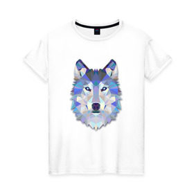 Женская футболка хлопок с принтом Полигональный волк в Тюмени, 100% хлопок | прямой крой, круглый вырез горловины, длина до линии бедер, слегка спущенное плечо | волк | геометрический рисунок | голова | животные | фауна