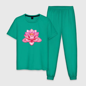 Мужская пижама хлопок с принтом Индийский Лотос в Тюмени, 100% хлопок | брюки и футболка прямого кроя, без карманов, на брюках мягкая резинка на поясе и по низу штанин
 | Тематика изображения на принте: индийский | йога | лотос | цветок