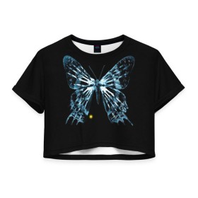 Женская футболка 3D укороченная с принтом За Гранью в Тюмени, 100% полиэстер | круглая горловина, длина футболки до линии талии, рукава с отворотами | бабочка | грань | за гранью | кости | рентген