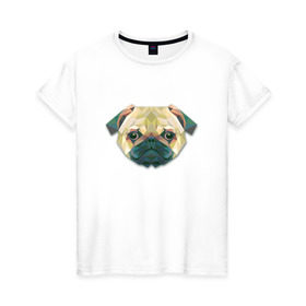 Женская футболка хлопок с принтом Полигональный мопс в Тюмени, 100% хлопок | прямой крой, круглый вырез горловины, длина до линии бедер, слегка спущенное плечо | геометрический рисунок | голова | животные | мопс | собака | фауна
