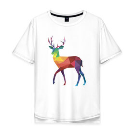 Мужская футболка хлопок Oversize с принтом Геометрический олень в Тюмени, 100% хлопок | свободный крой, круглый ворот, “спинка” длиннее передней части | Тематика изображения на принте: геометрический рисунок | животные | олень | фауна