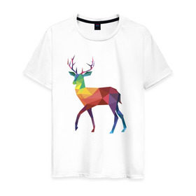 Мужская футболка хлопок с принтом Геометрический олень в Тюмени, 100% хлопок | прямой крой, круглый вырез горловины, длина до линии бедер, слегка спущенное плечо. | геометрический рисунок | животные | олень | фауна