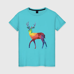 Женская футболка хлопок с принтом Геометрический олень в Тюмени, 100% хлопок | прямой крой, круглый вырез горловины, длина до линии бедер, слегка спущенное плечо | геометрический рисунок | животные | олень | фауна