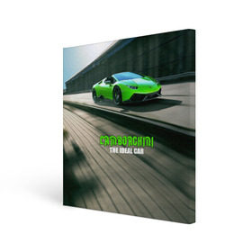 Холст квадратный с принтом Lamborghini в Тюмени, 100% ПВХ |  | car | green | huracan | lamborghini | novitec | speed | spyder | supercar | torado | авто | автомобиль | машина