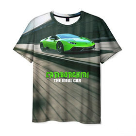 Мужская футболка 3D с принтом Lamborghini в Тюмени, 100% полиэфир | прямой крой, круглый вырез горловины, длина до линии бедер | car | green | huracan | lamborghini | novitec | speed | spyder | supercar | torado | авто | автомобиль | машина