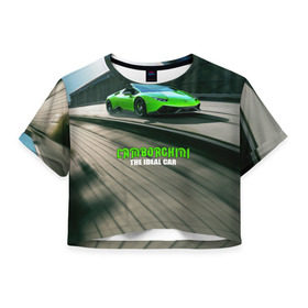 Женская футболка 3D укороченная с принтом Lamborghini в Тюмени, 100% полиэстер | круглая горловина, длина футболки до линии талии, рукава с отворотами | car | green | huracan | lamborghini | novitec | speed | spyder | supercar | torado | авто | автомобиль | машина
