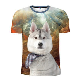 Мужская футболка 3D спортивная с принтом Хаски в Тюмени, 100% полиэстер с улучшенными характеристиками | приталенный силуэт, круглая горловина, широкие плечи, сужается к линии бедра | маламут | песик | собака | собаки | собачка | хаски