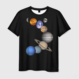 Мужская футболка 3D с принтом Парад планет в Тюмени, 100% полиэфир | прямой крой, круглый вырез горловины, длина до линии бедер | звёзды | космическое пространство | космос | планета | созвездие