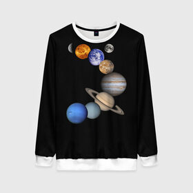Женский свитшот 3D с принтом Парад планет в Тюмени, 100% полиэстер с мягким внутренним слоем | круглый вырез горловины, мягкая резинка на манжетах и поясе, свободная посадка по фигуре | звёзды | космическое пространство | космос | планета | созвездие