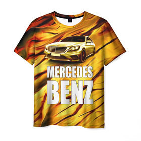Мужская футболка 3D с принтом Mercedes Benz в Тюмени, 100% полиэфир | прямой крой, круглый вырез горловины, длина до линии бедер | benz | mercedes | авто | автомобиль | водитель | машина | мерседес бенц | тачка