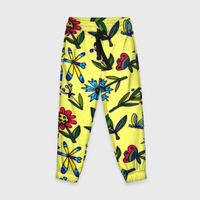 Детские брюки 3D с принтом Цветочки в Тюмени, 100% полиэстер | манжеты по низу, эластичный пояс регулируется шнурком, по бокам два кармана без застежек, внутренняя часть кармана из мелкой сетки | желтый | паттерн | растительный