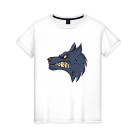 Женская футболка хлопок с принтом Злой волк в Тюмени, 100% хлопок | прямой крой, круглый вырез горловины, длина до линии бедер, слегка спущенное плечо | волк | голова | животные | фауна