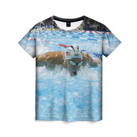 Женская футболка 3D с принтом Пловец в Тюмени, 100% полиэфир ( синтетическое хлопкоподобное полотно) | прямой крой, круглый вырез горловины, длина до линии бедер | бассейн | вода | пловец