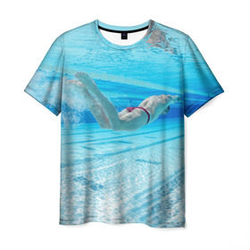 Мужская футболка 3D с принтом swimmer в Тюмени, 100% полиэфир | прямой крой, круглый вырез горловины, длина до линии бедер | пловец