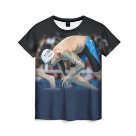 Женская футболка 3D с принтом Пловец в Тюмени, 100% полиэфир ( синтетическое хлопкоподобное полотно) | прямой крой, круглый вырез горловины, длина до линии бедер | бассейн | вода | прыжок