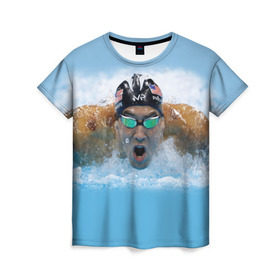 Женская футболка 3D с принтом swimmer в Тюмени, 100% полиэфир ( синтетическое хлопкоподобное полотно) | прямой крой, круглый вырез горловины, длина до линии бедер | пловец