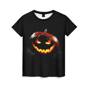 Женская футболка 3D с принтом Хитрая тыква в Тюмени, 100% полиэфир ( синтетическое хлопкоподобное полотно) | прямой крой, круглый вырез горловины, длина до линии бедер | halloween | в идеи подарков в хеллоуин | тыквы | хеллоиун | хэллоуин | хэлоуин