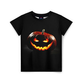 Детская футболка 3D с принтом Хитрая тыква в Тюмени, 100% гипоаллергенный полиэфир | прямой крой, круглый вырез горловины, длина до линии бедер, чуть спущенное плечо, ткань немного тянется | Тематика изображения на принте: halloween | в идеи подарков в хеллоуин | тыквы | хеллоиун | хэллоуин | хэлоуин