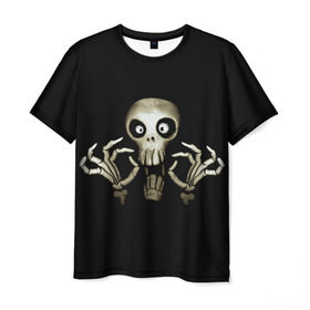 Мужская футболка 3D с принтом Скeлетик в Тюмени, 100% полиэфир | прямой крой, круглый вырез горловины, длина до линии бедер | bones | halloween | skull в идеи подарков в хеллоуин | скелет | скелеты | хеллоиун | хэллоуин | хэлоуин | череп | черепа