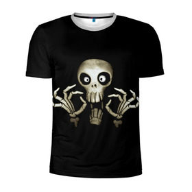 Мужская футболка 3D спортивная с принтом Скeлетик в Тюмени, 100% полиэстер с улучшенными характеристиками | приталенный силуэт, круглая горловина, широкие плечи, сужается к линии бедра | bones | halloween | skull в идеи подарков в хеллоуин | скелет | скелеты | хеллоиун | хэллоуин | хэлоуин | череп | черепа