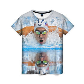 Женская футболка 3D с принтом Пловец в Тюмени, 100% полиэфир ( синтетическое хлопкоподобное полотно) | прямой крой, круглый вырез горловины, длина до линии бедер | плавание